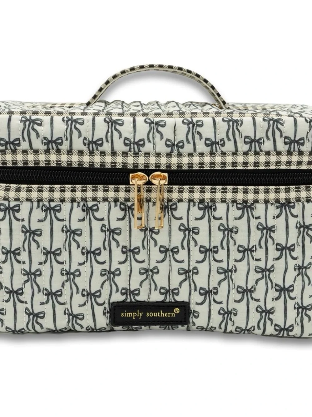 Simply Southern Black Bow Cosmo Quilted Make Up Travel Case, NWT